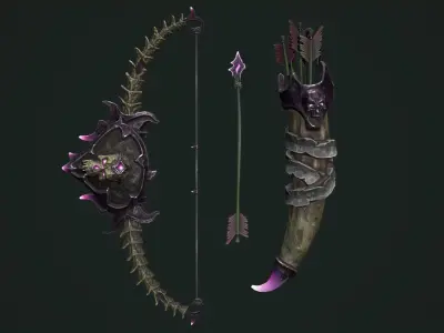 Undead bow and quiver Low-poly 3D model