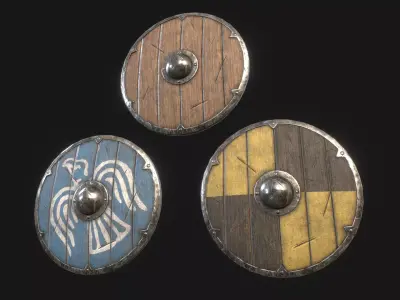 Viking Round Shield - Customizable lowpoly game ready asset Free low-poly 3D model