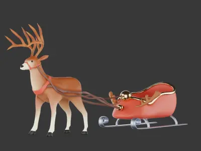 Merry christmas and happ new year reindeer with sleigh 3D model