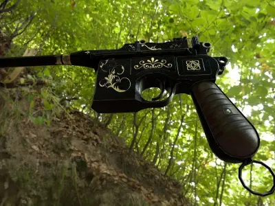 Mauser C96 German WW2 pistol Low-poly 3D model