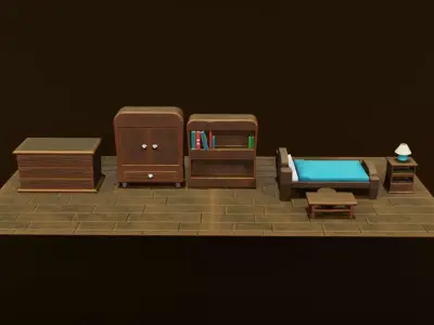 Stylized Bedroom Furniture Low-poly 3D model