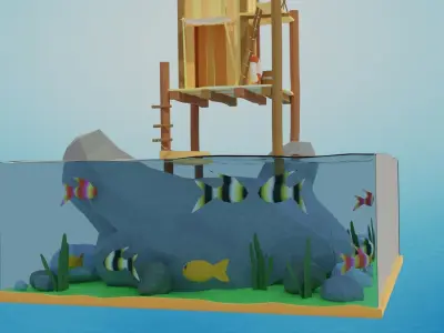 Low Poly Hut on the Ocean 3D Model Low-poly 3D model