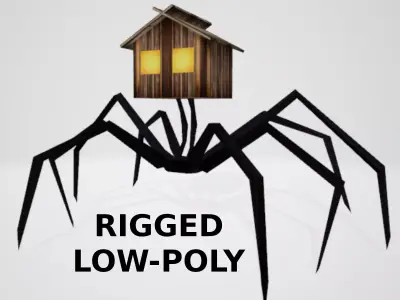 Spider House Head 3D Low-Poly Model Rigged Low-poly 3D model