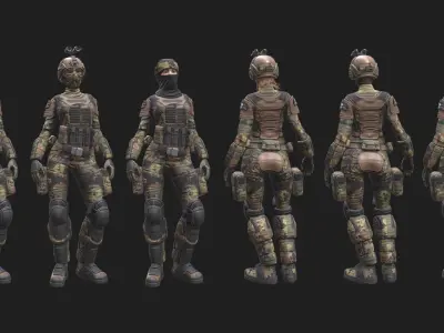 ARMY SUIT - Female Low-poly 3D model