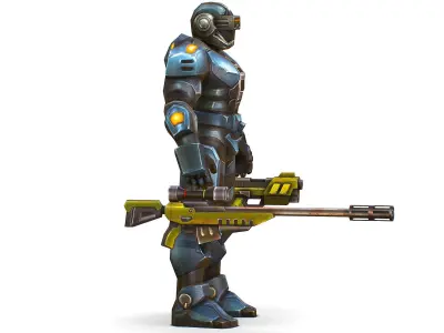 Sci-Fi Male Cyborg Drone Man Sniper Soldier Low-poly 3D model