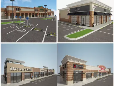 Retail Store Building Set 4 in 1 3D model