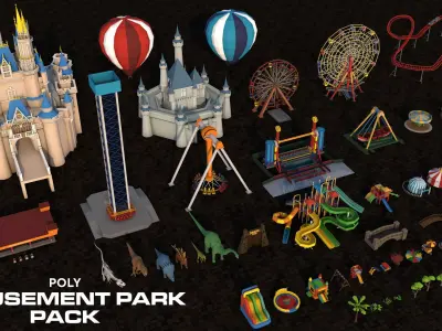 Poly Amusement Park Props Pack Collection Low-poly 3D model