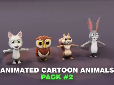 Wolf Owl Squirrel Rabbit Pack 3D Model Low-poly 3D model