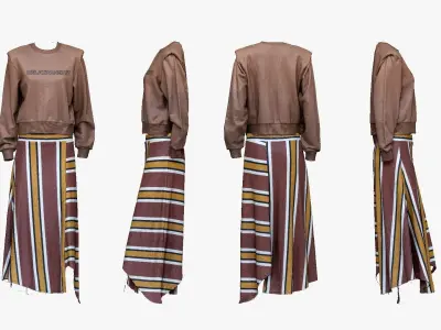 001283 pinkbrown blouse and yellow lined skirt Low-poly 3D model