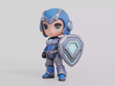 Cute Chibi SciFi Warrior Character With Shield 3D model