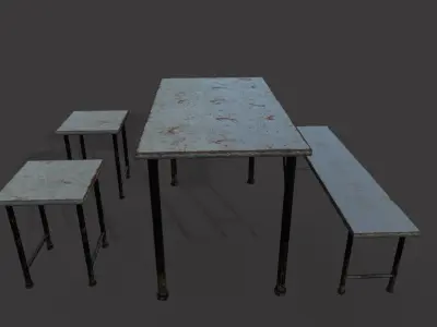 Rusty Metal Table Chairs and Bench Free low-poly 3D model