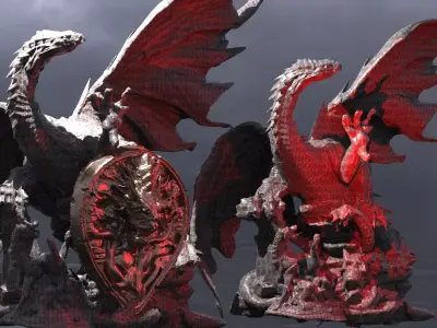 Dark Wyvern Arthurian Dragon Statue Crest 2 versions 3D model