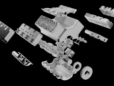 Dimension Accurate V6 Engine 3D Model with Individual Parts 3D model