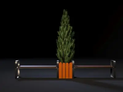 Bench with potted plant 3D model