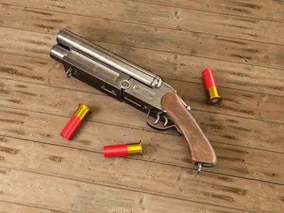 Triple Barrel Shotgun Low-poly 3D model