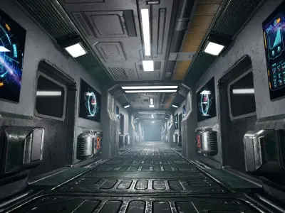 NEXUS CORE Sci-Fi Spaceship Corridor Modular Hallway Low-poly 3D model