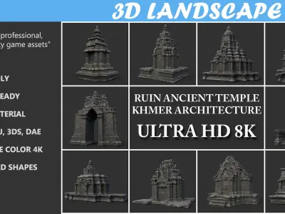 Ruin Ancient Temple - Khmer Architecture Pack B Low-poly 3D model