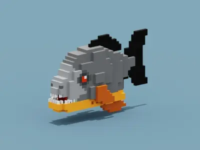 Voxel Piranha Low-poly 3D model