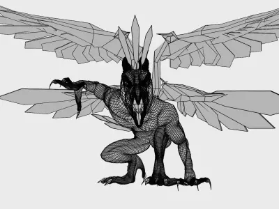 dragon-bird creature with wings Low-poly 3D model