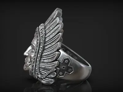 Native American Indian Chief Head Roach Feathers Ring 3D print model
