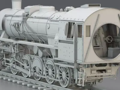 WWII German Steam Locomotive BR52 with Tender 3D model