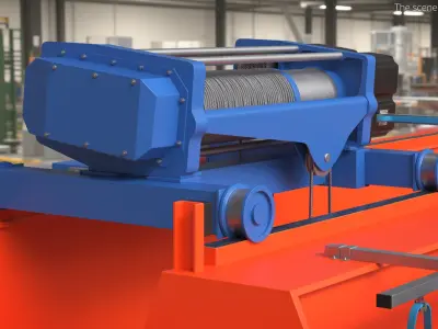 Industrial Machinery Wire Rope Hoist Blue Rigged 3D model