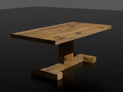 Rustic wooden table low poly Free low-poly 3D model