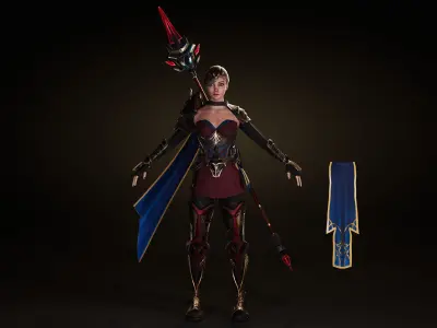 Spearwoman game character Low-poly 3D model