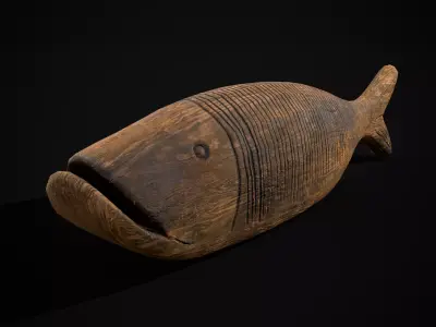 Medieval Wooden Fish Toy Low-poly 3D model