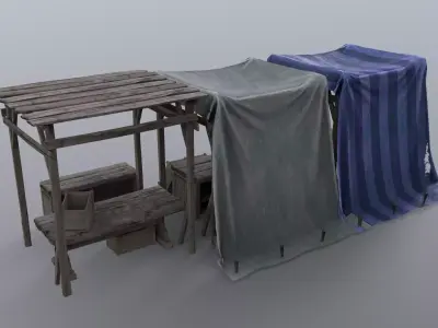 Market Stall Set Low-poly 3D model purchase