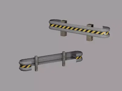 Low roadside iron fence with protective tape Low-poly 3D model