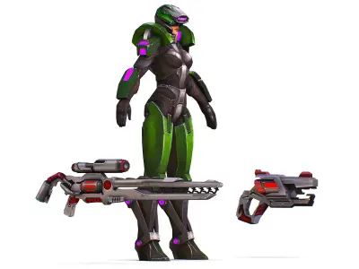 Sci-Fi Woman Cyborg - Female Drone Sniper Soldier Low-poly 3D model