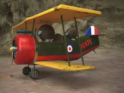 PBR Low poly  cartoon WW1 Biplane Low-poly 3D model