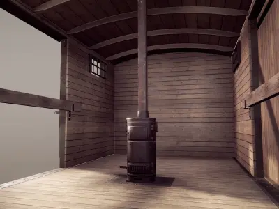 Railway Covered Goods Wagon 18T Vr6 Support Green Low-poly 3D model