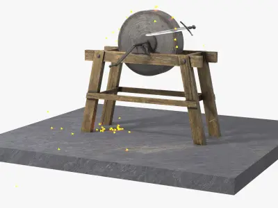 Manual Sharpening Wheel with Medieval Sword Animated Rigged 3D model
