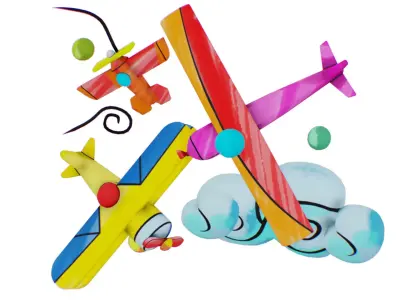 Aircraft Biplane Scenery - Aeroplane Toy - Sky Transport Low-poly 3D model