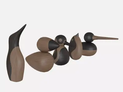 Wood birds collection 5 items Low-poly 3D model