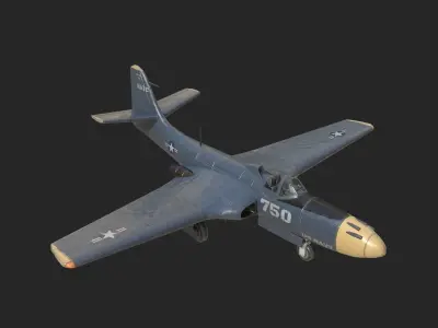 US Navy FH-1 XFD-1 FD Phantom Fighter Low-poly 3D model