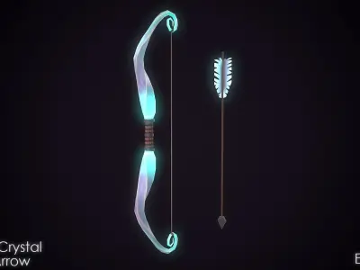 Fantasy Twisted Crystal Bow and Arrow Game-Ready Low-poly 3D model