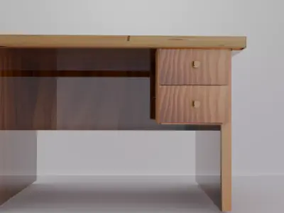 Modern Wooden Office Desk 3D Model with Drawers Free 3D model