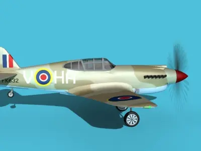Curtiss P-40B Tomahawk V03 RAF 3D model