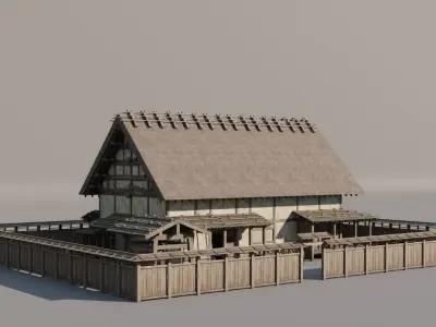 Japanese Modular Folk Houses Low-poly 3D model