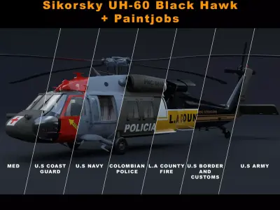 Sikorsky UH-60 Black Hawk plus 7 Skins 3D model