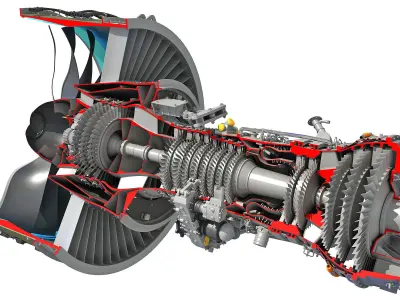 GTF Cutaway Turbofan Engine 3D model
