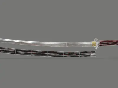 PBR Katana Japanese Sword Red Low-poly 3D model