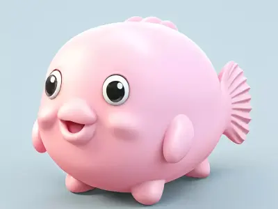 Cute Pink Cartoon Fish Low-poly 3D model