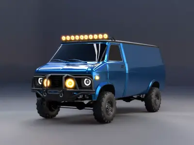Classic Off Road Cargo Van Rigged Model Game Ready 4x4 Low Poly 3D model