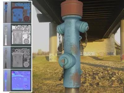  Blue Fire Hydrant VAG - Version 2 - Rusty 1 Low-poly 3D model