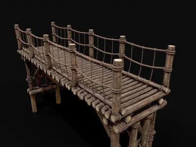 Modular Wooden Rope Bridge Low-poly 3D model