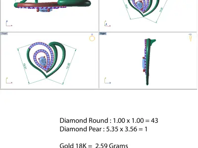 Pendant heart with diamonds gold 3D model